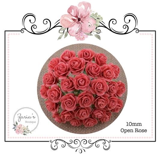 Mulberry Paper Flower ~ Coral Open Rose ~ 10mm x 10 pieces