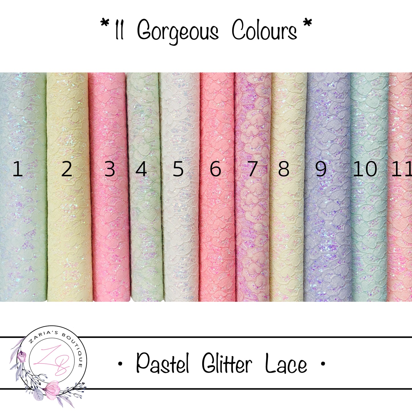 Pastel Glitter Lace ~   11 Colours ~ SIngle Sheets or Multi-Pack