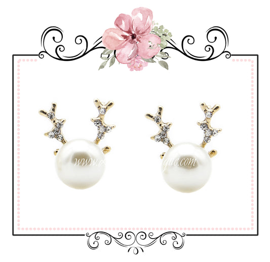Christmas Reindeer Embellishments - Gold Pearl Antlers x 2