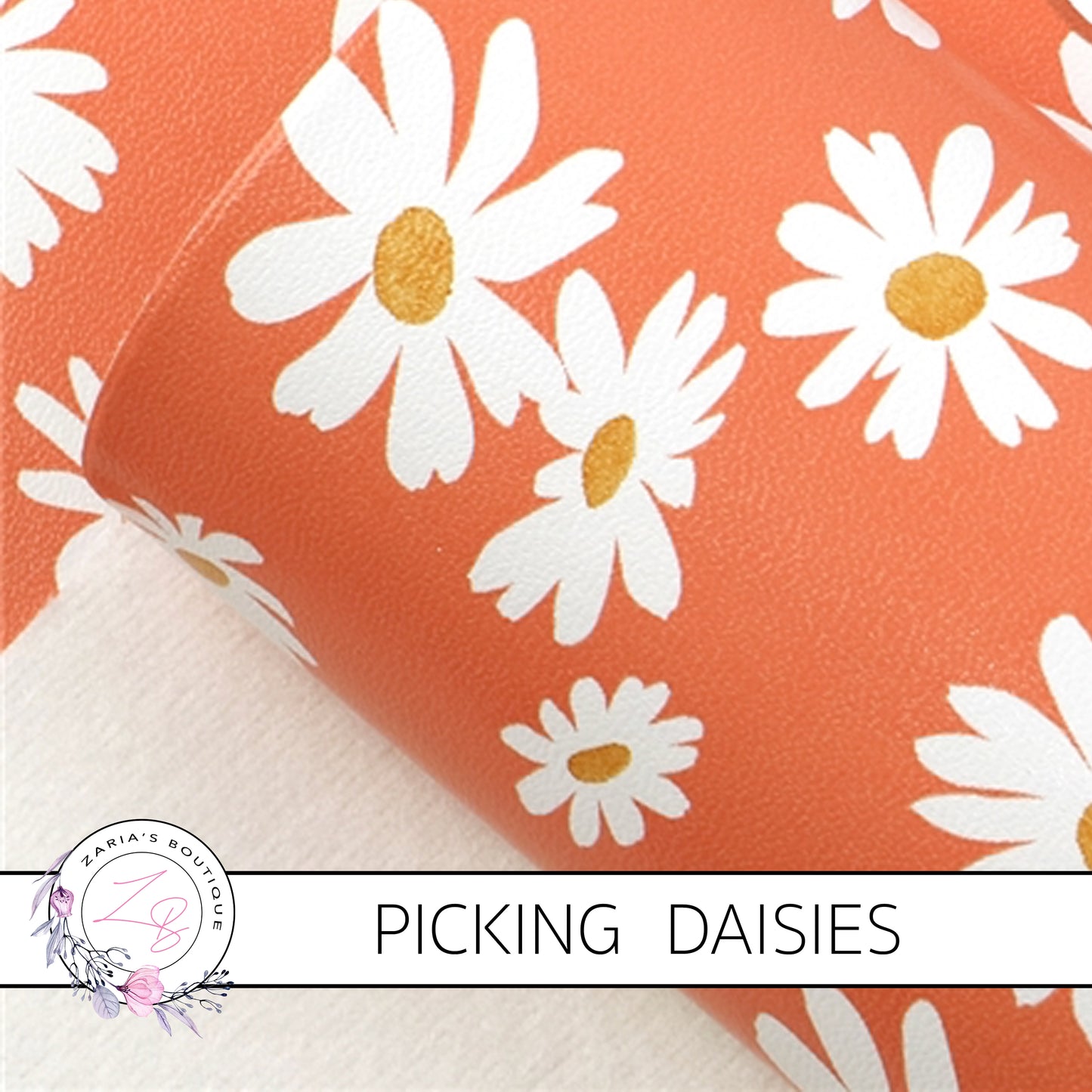 Picking Daisies ~ Orange Floral Faux Leather ~ 1mm