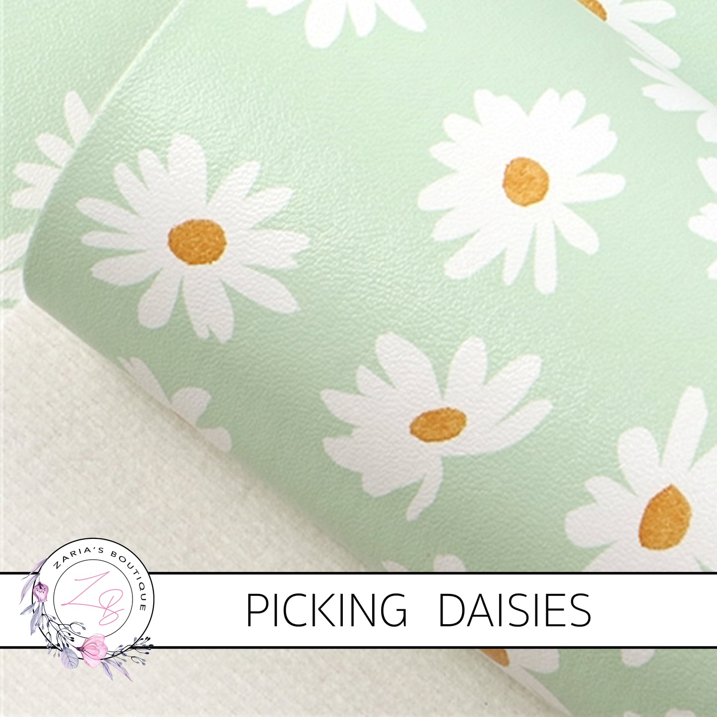 Picking Daisies ~ Mint Green Floral Faux Leather ~ 1mm