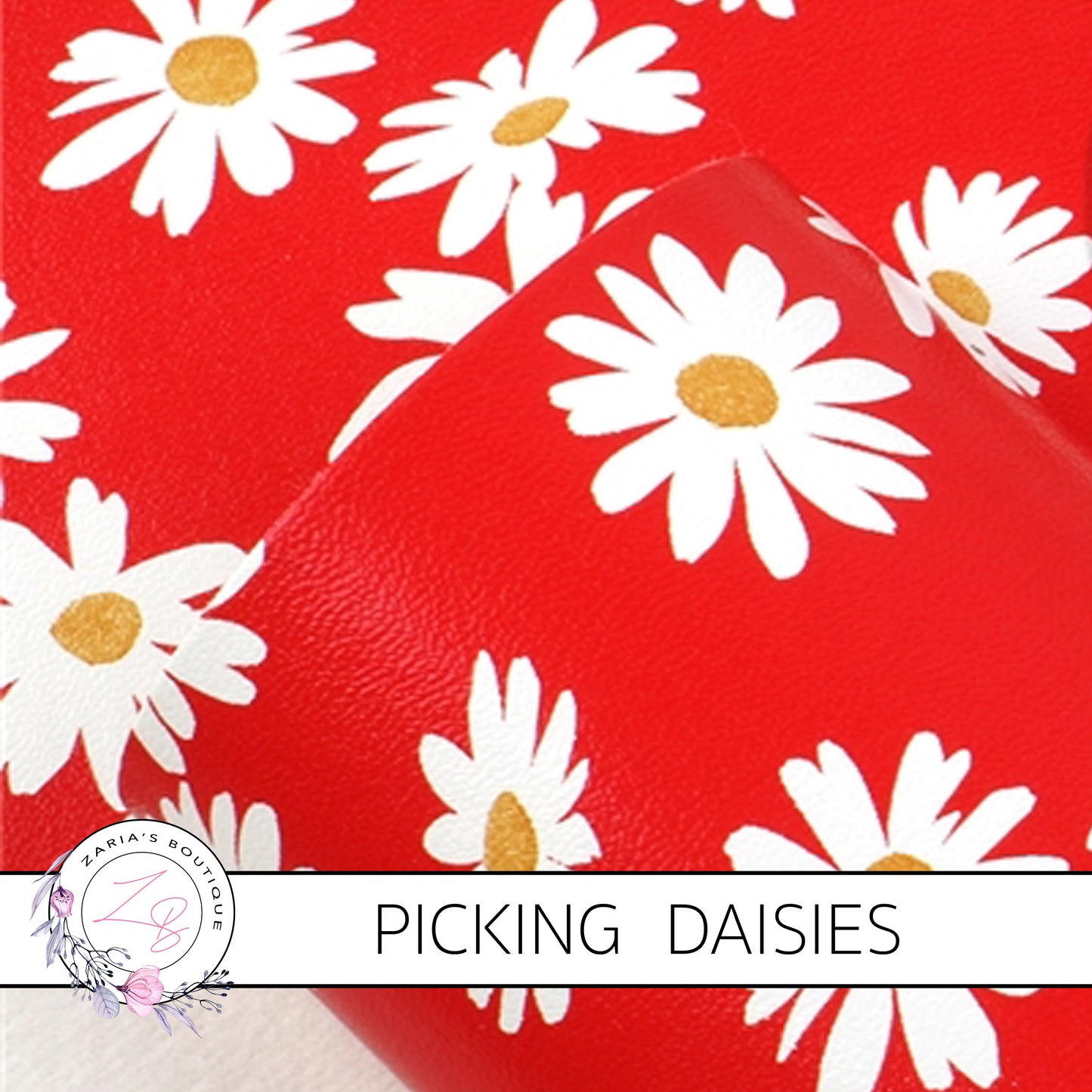 Picking Daisies ~ Red Floral Faux Leather ~ 1mm