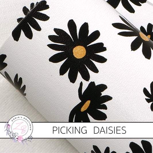 Picking Daisies ~ Black & White Floral Faux Leather ~ 1mm