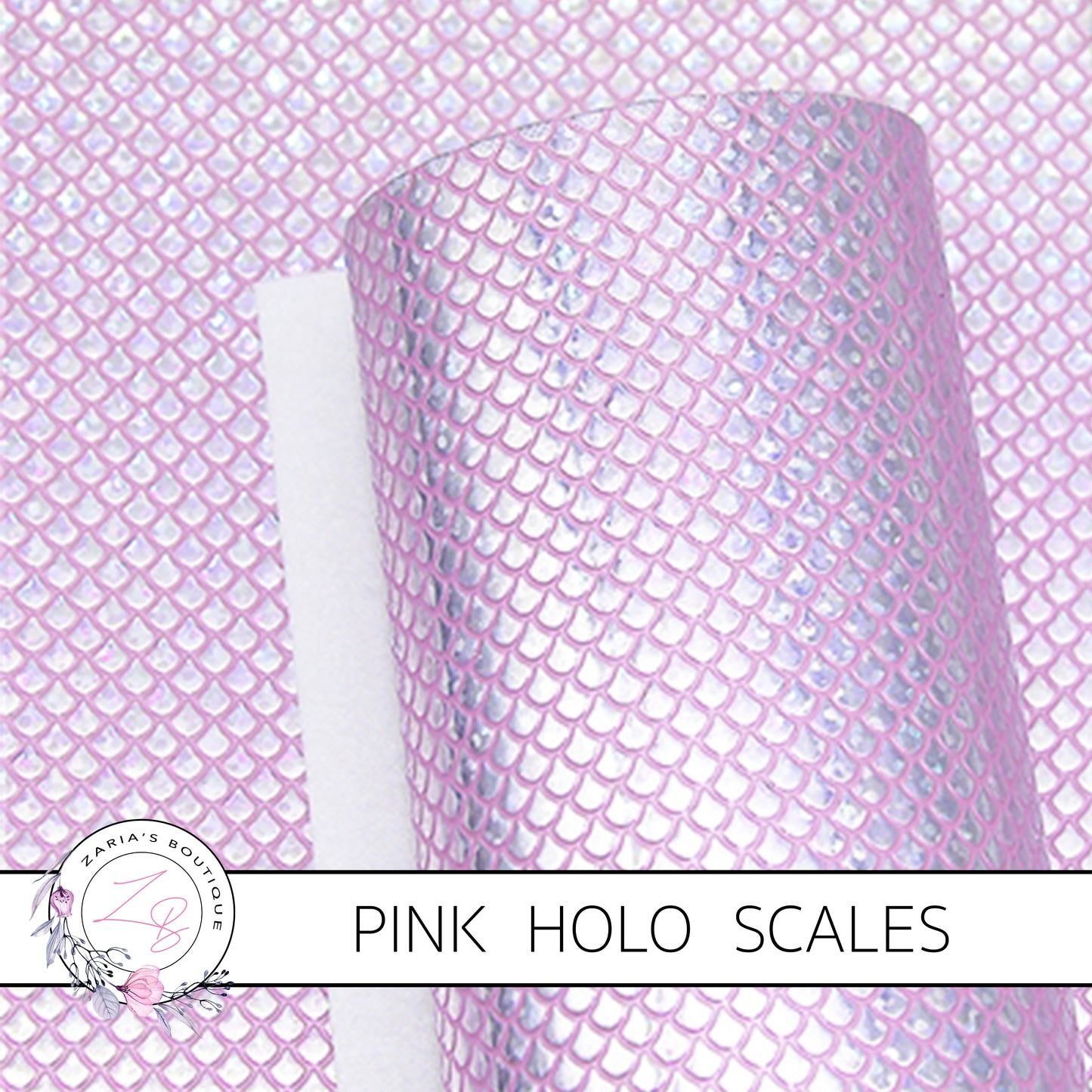 Pink Silver Hologram Mermaid Fish Scales Faux Leather