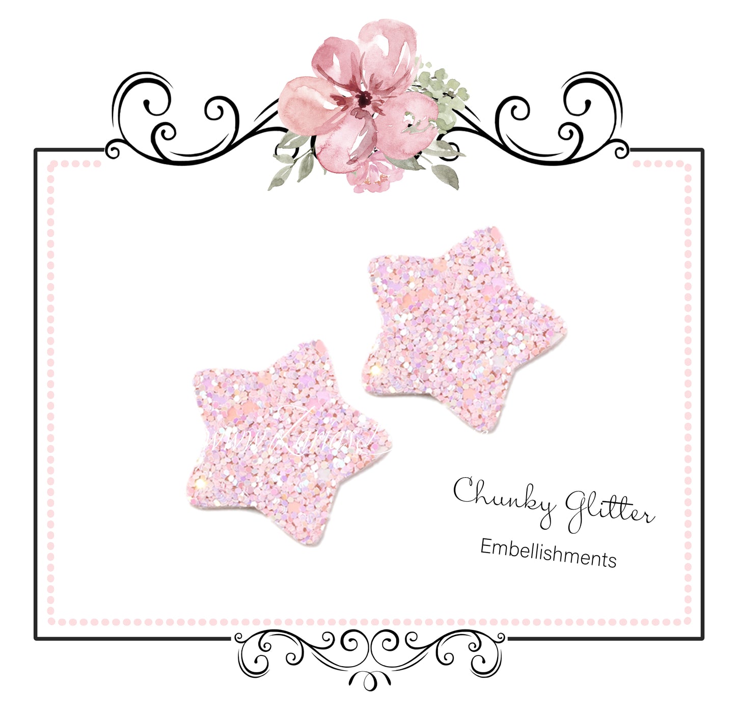 5 x Chunky Glitter Star Embellishment ~ Pink