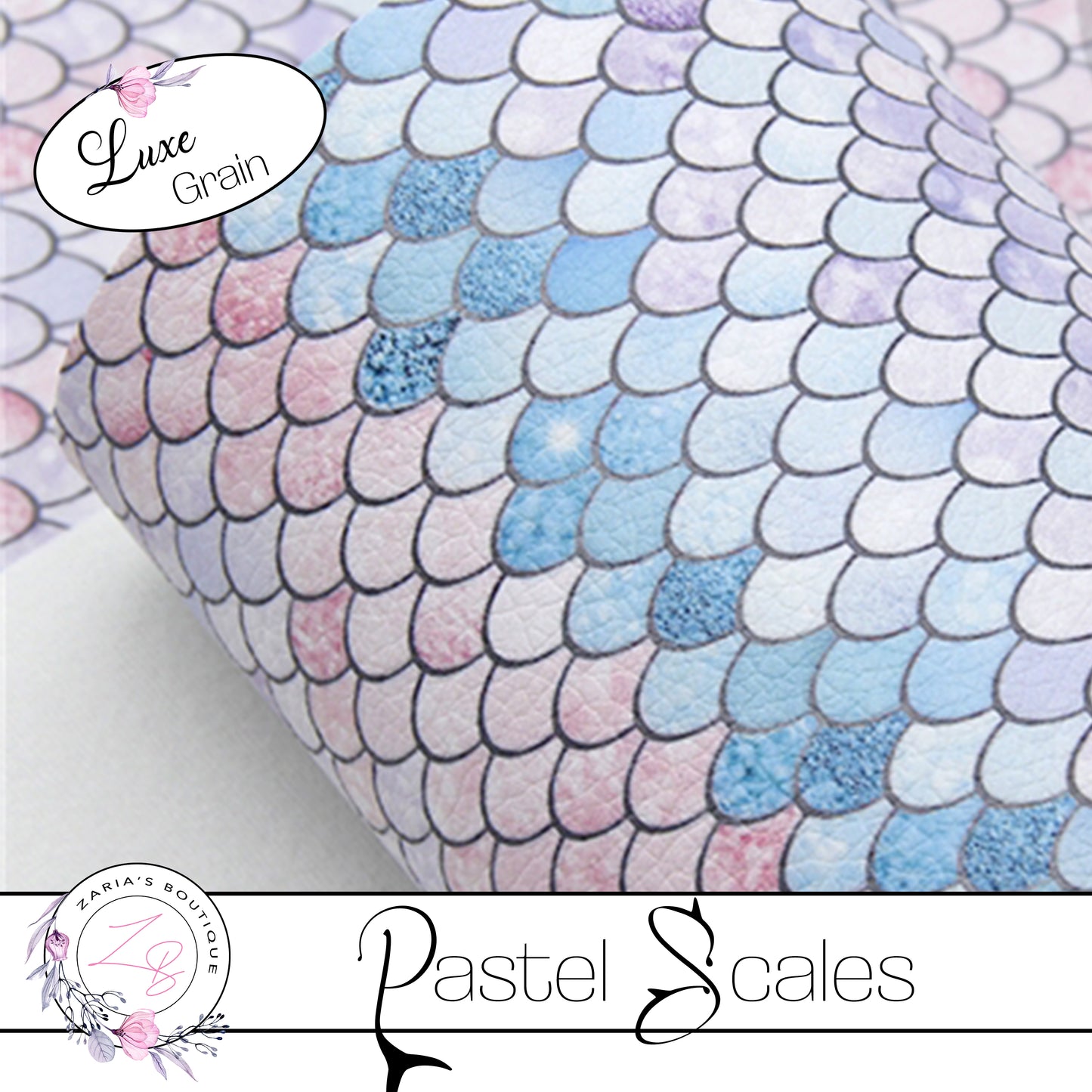 ⋅ Pastel Mermaid Scales ⋅ Vegan Faux Leather  ⋅ Pink Purple Blue  ⋅  0.91mm