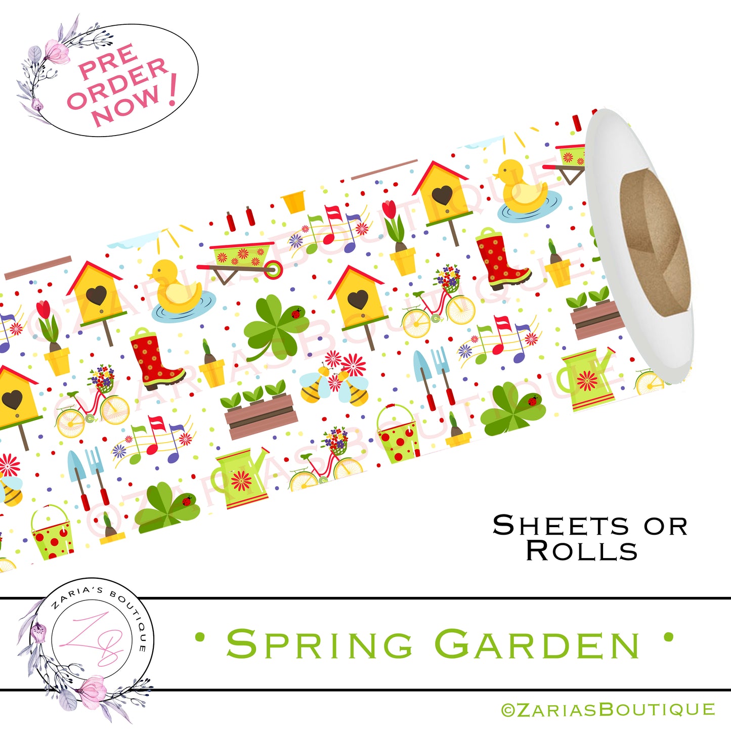 ⋅ Spring Garden ⋅ Custom Vegan Faux Leather ⋅ Single Sheets Or Rolls! ⋅