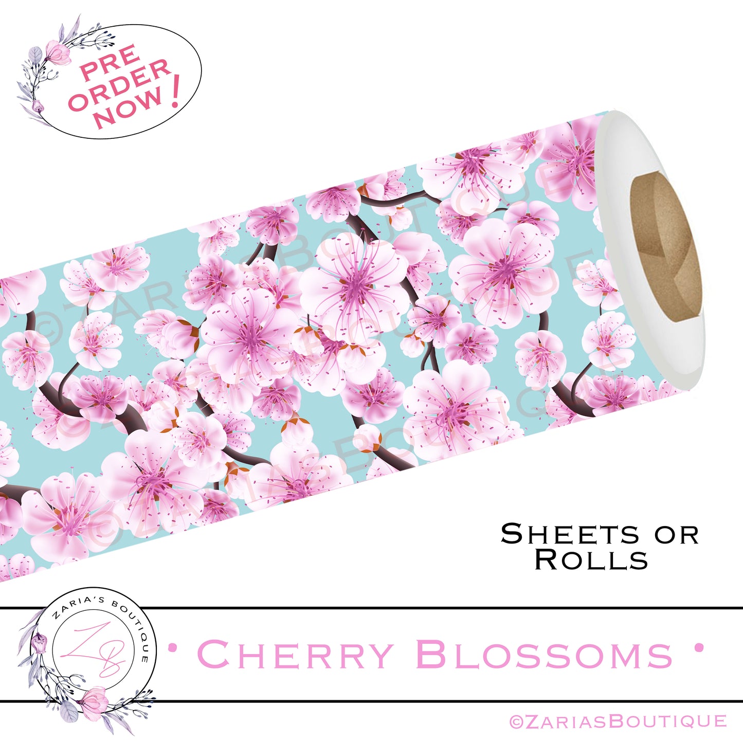 ⋅ Cherry Blossoms ⋅ Custom Vegan Faux Leather ⋅ Sheets Or Rolls!