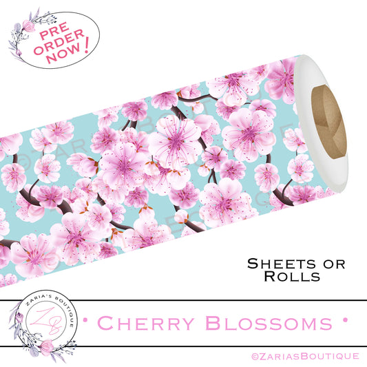 ⋅ Cherry Blossoms ⋅ Custom Vegan Faux Leather ⋅ Sheets Or Rolls!