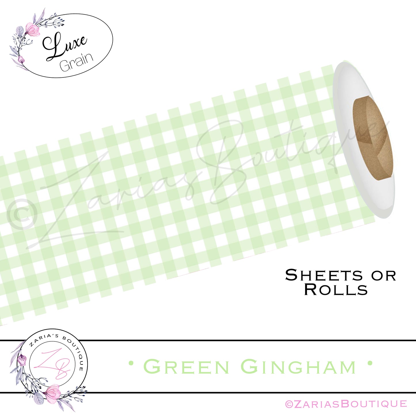 ⋅ Green Gingham ⋅ Vegan Faux Leather ⋅ Sheets Or Rolls!