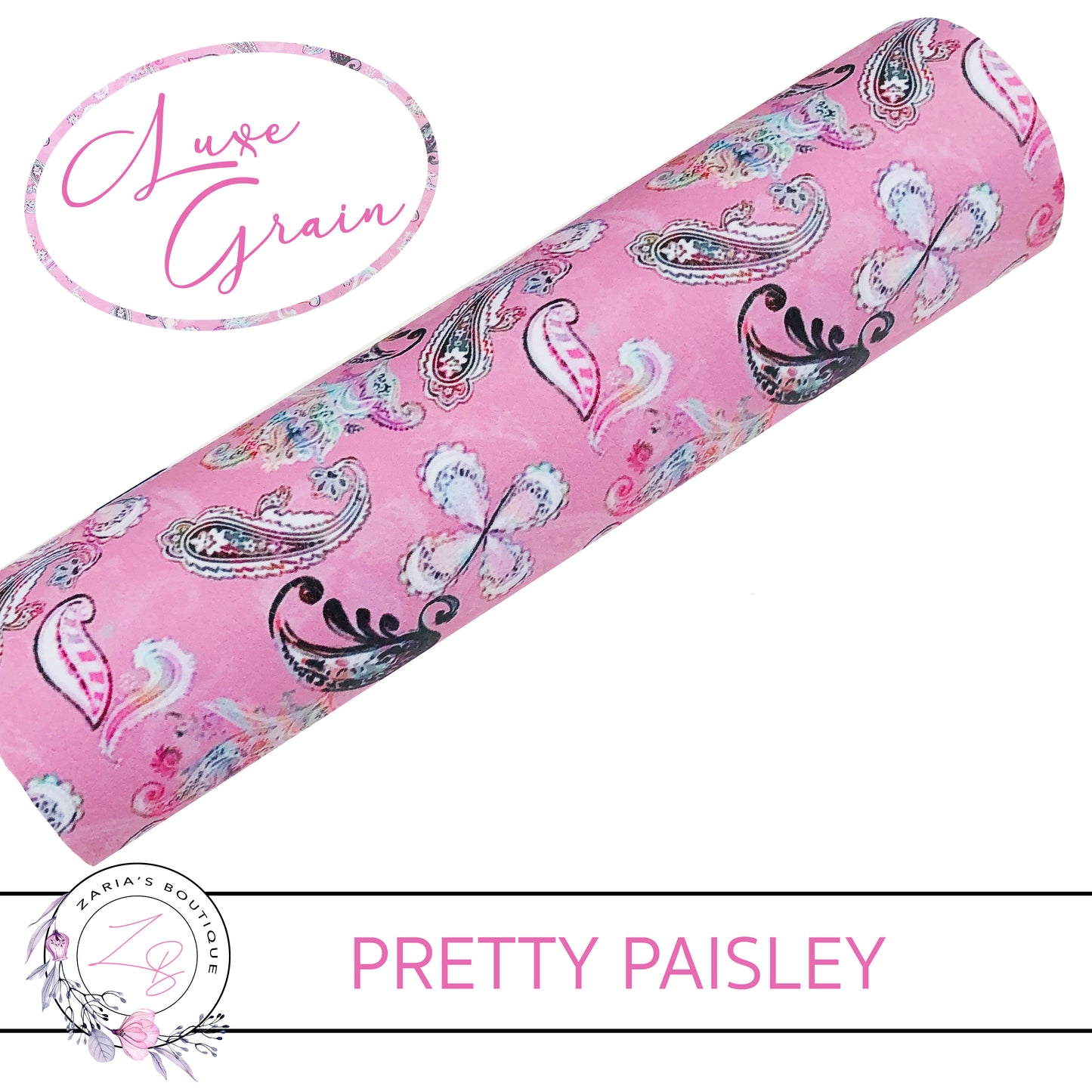Pretty Pink Paisley • Luxe Grain Vegan Faux Leather