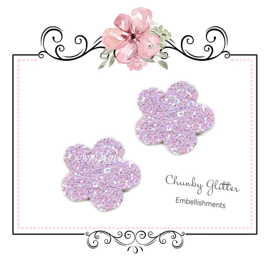 5 x Chunky Glitter Flower Embellishment ~ Purple