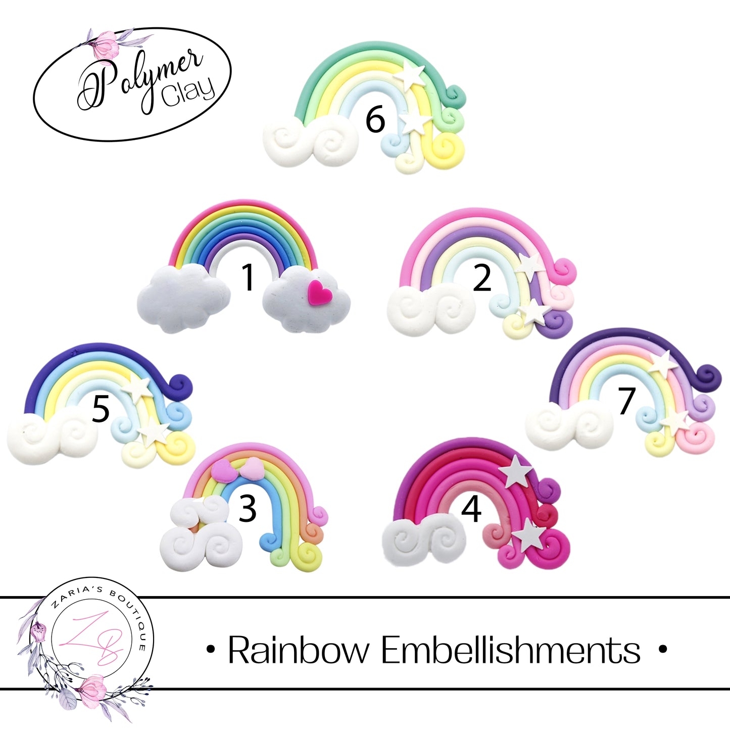 Polymer Clay Flatback Embellishments • Rainbows ⋅ 4 Styles ⋅ x 2pcs