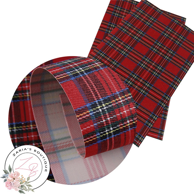 Red Tartan Check ~ Faux Leather Fabric  ~ 0.52mm