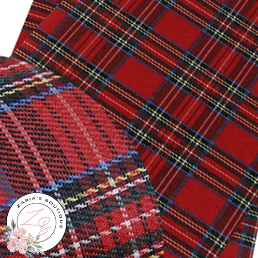 Red Tartan Check ~ Faux Leather Fabric  ~ 0.52mm