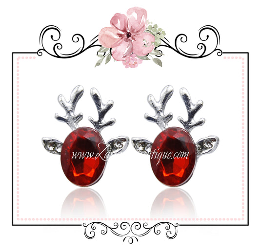 Clear Crystal Christmas Reindeer Earrings - Cut Glass Silver Alloy Pierced Stud Posts