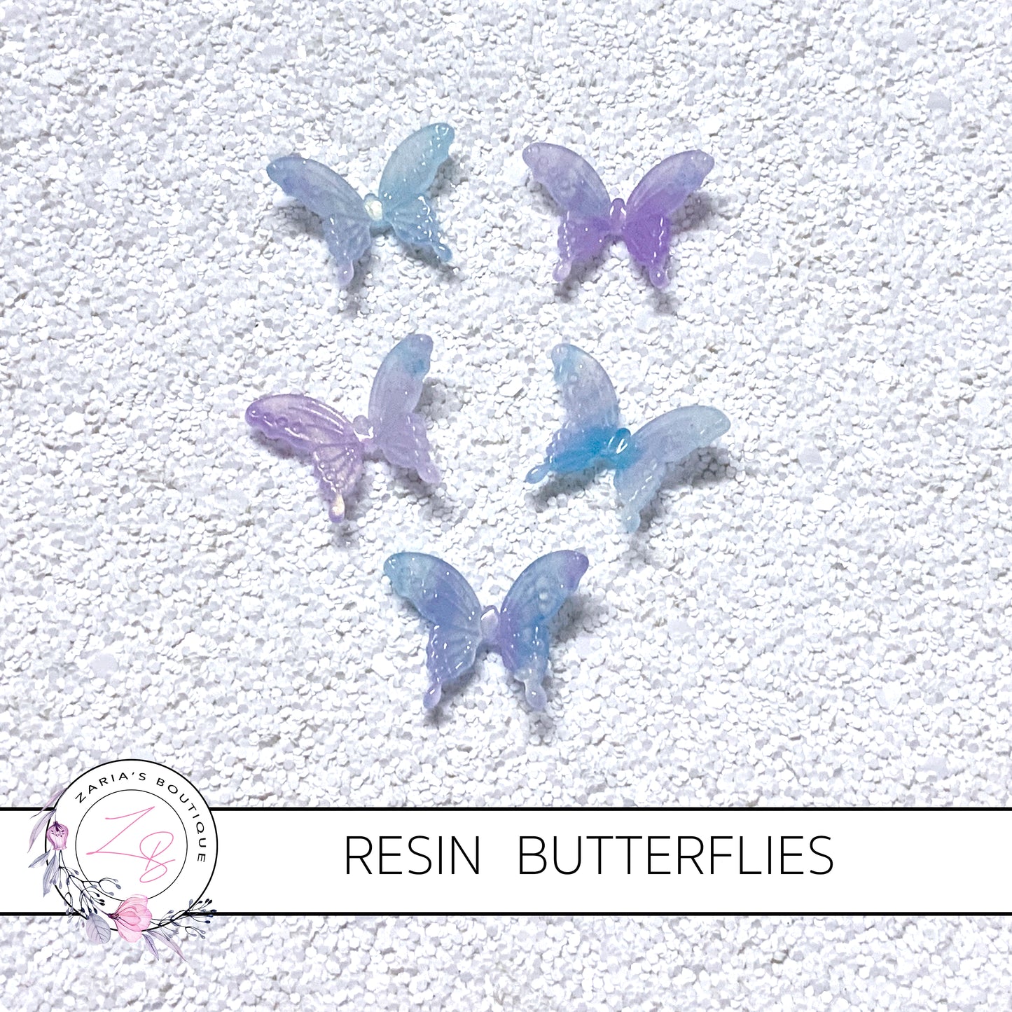 Butterflies ~ Blues ~ Resin Embellishments ~ 2 pieces