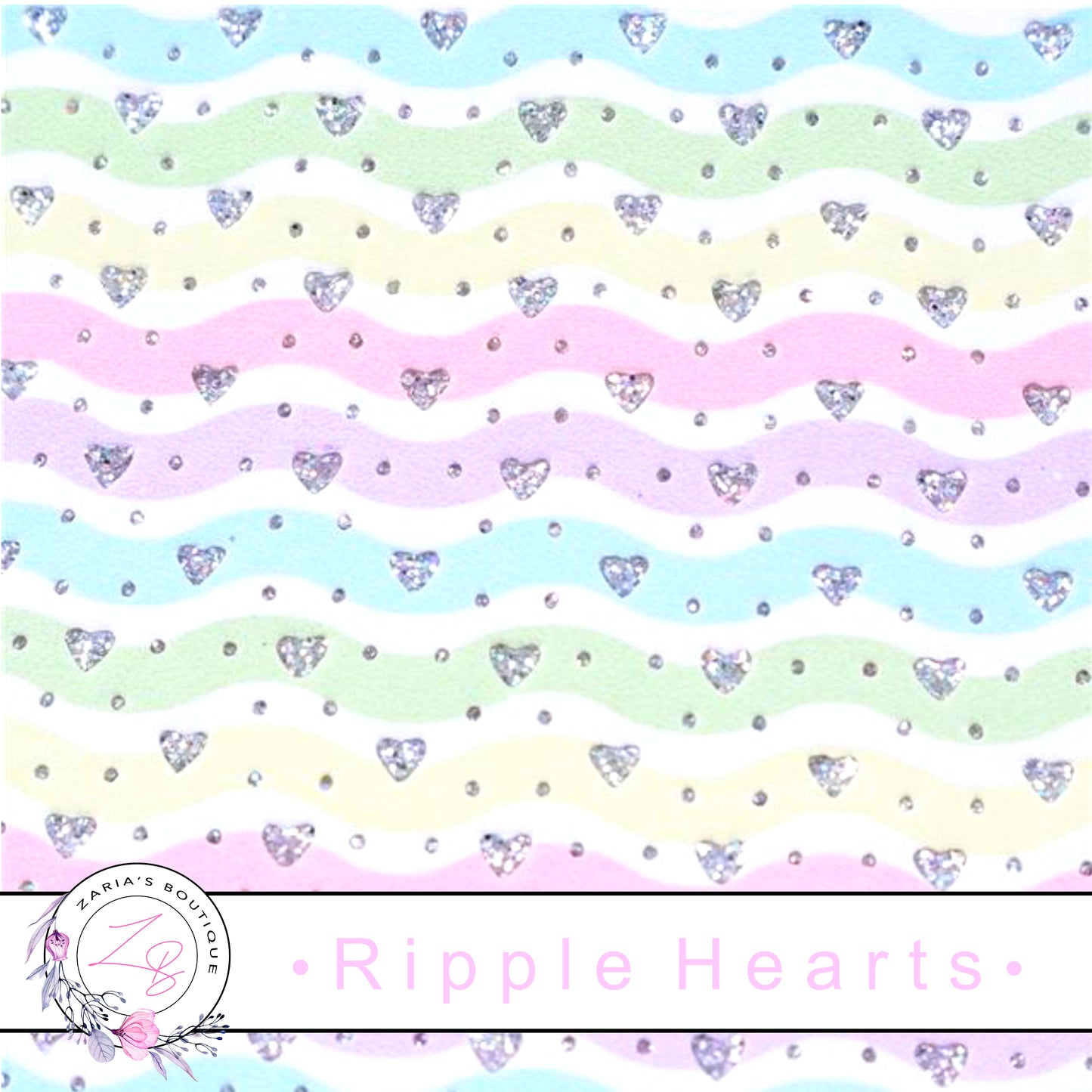 ⋅ Ripple Hearts ⋅  Glitter Embossed Pastel Striped Vegan Faux Leather