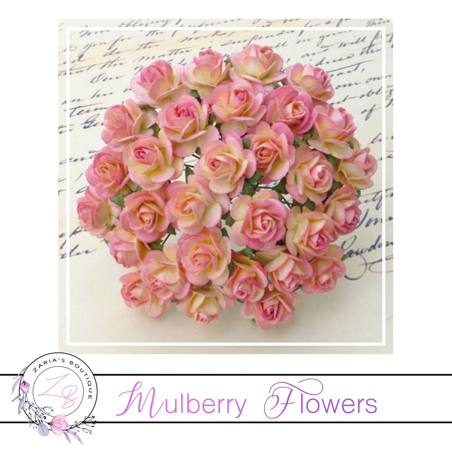 Mulberry Paper Flowers ~ Two-Tone Champagne/Pink Roses ~ 2 sizes