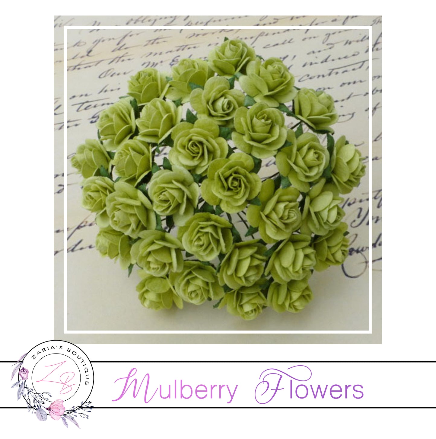 Mulberry Paper Flowers ~ Lime Green Roses ~ 2 sizes