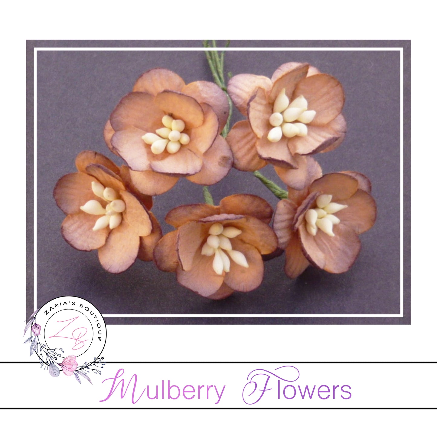 Mulberry Paper Cherry Blossoms ~ 2 Tone Chocolate Brown ~ 5 pieces