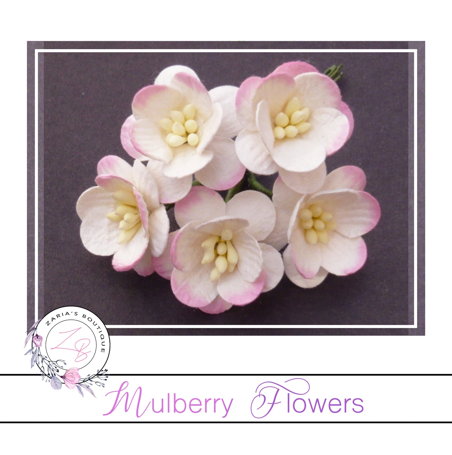 Mulberry Paper Cherry Blossoms ~ Two-Tone Ivory/Pink 5 pieces