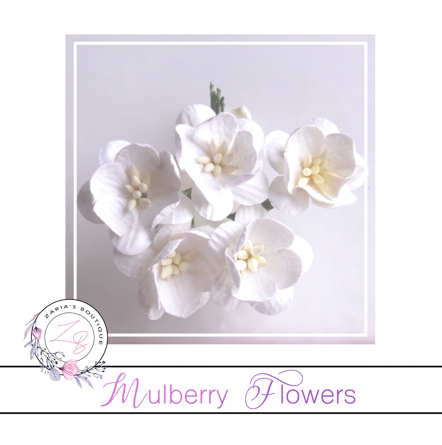 Mulberry Paper Cherry Blossoms ~ White ~ 5 pieces