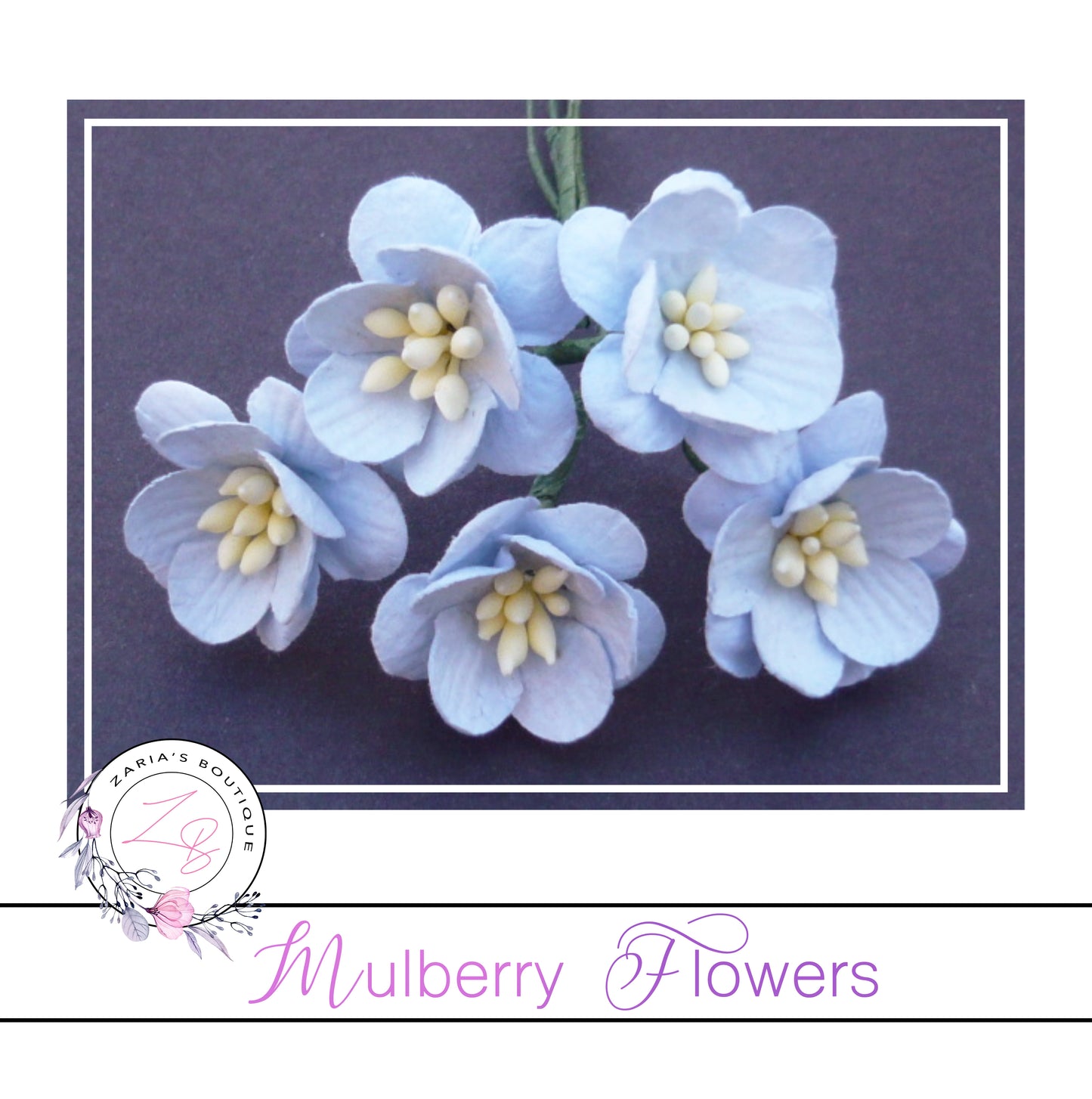 Mulberry Paper Cherry Blossoms ~ Baby Blue ~ 5 pieces