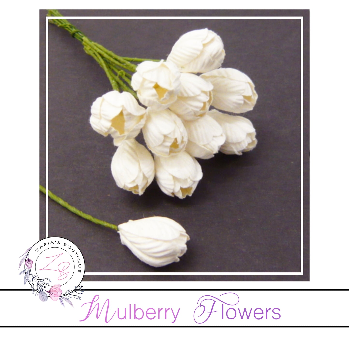 Mulberry Paper Tulips ~ White ~ 10mm x 10 pieces