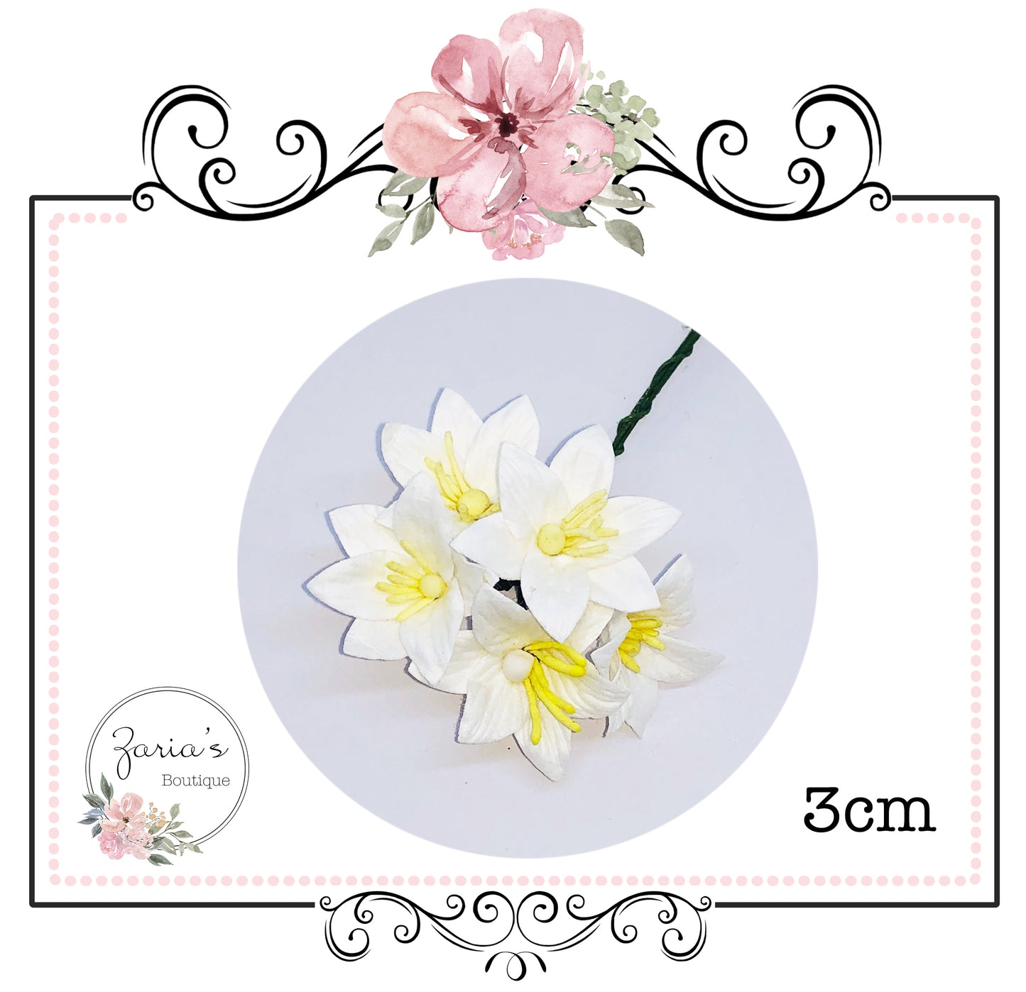 Mulberry Paper Flower ~ Lily ~ White ~ 30mm x 5