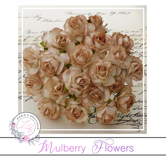 Mulberry Paper Flowers ~ Wild Rose ~ 30mm ~ 2-Tone Brown
