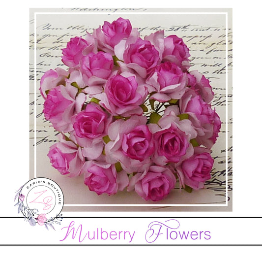 Mulberry Paper Flowers ~ Wild Rose ~ 30mm ~ 2-Tone Pink/Deep Pink ~ 5 OR 10