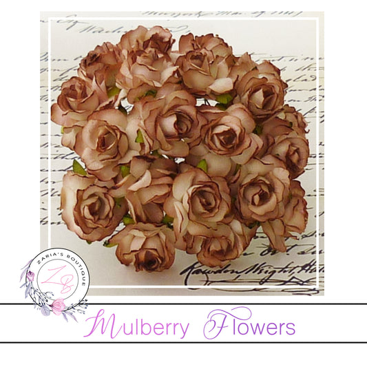 Mulberry Paper Flowers ~ Wild Rose ~ 30mm ~ Brown