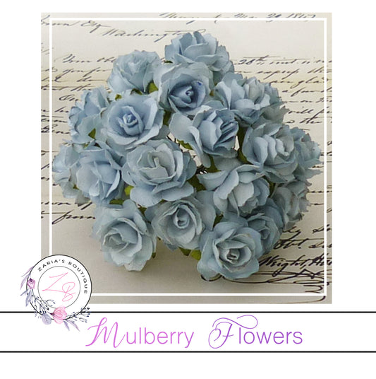 Mulberry Paper Flowers ~ Wild Rose ~ 30mm ~ Pale Blue