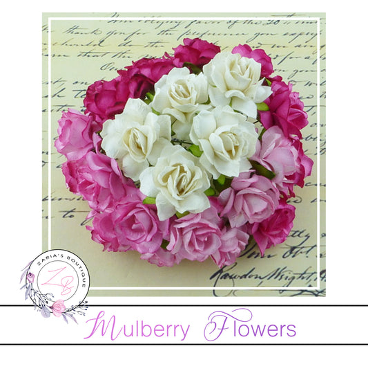 Mulberry Paper Flowers ~ Wild Rose ~ 30mm ~ Pink/White Mix