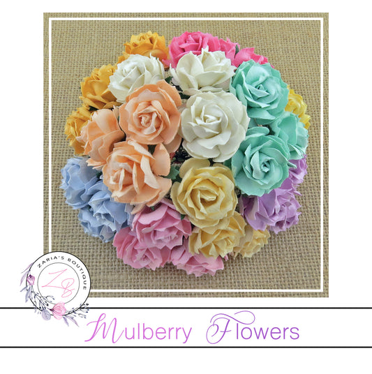 Mulberry Paper Flowers ~ Wild Rose ~ 30mm ~ Pastel Mix