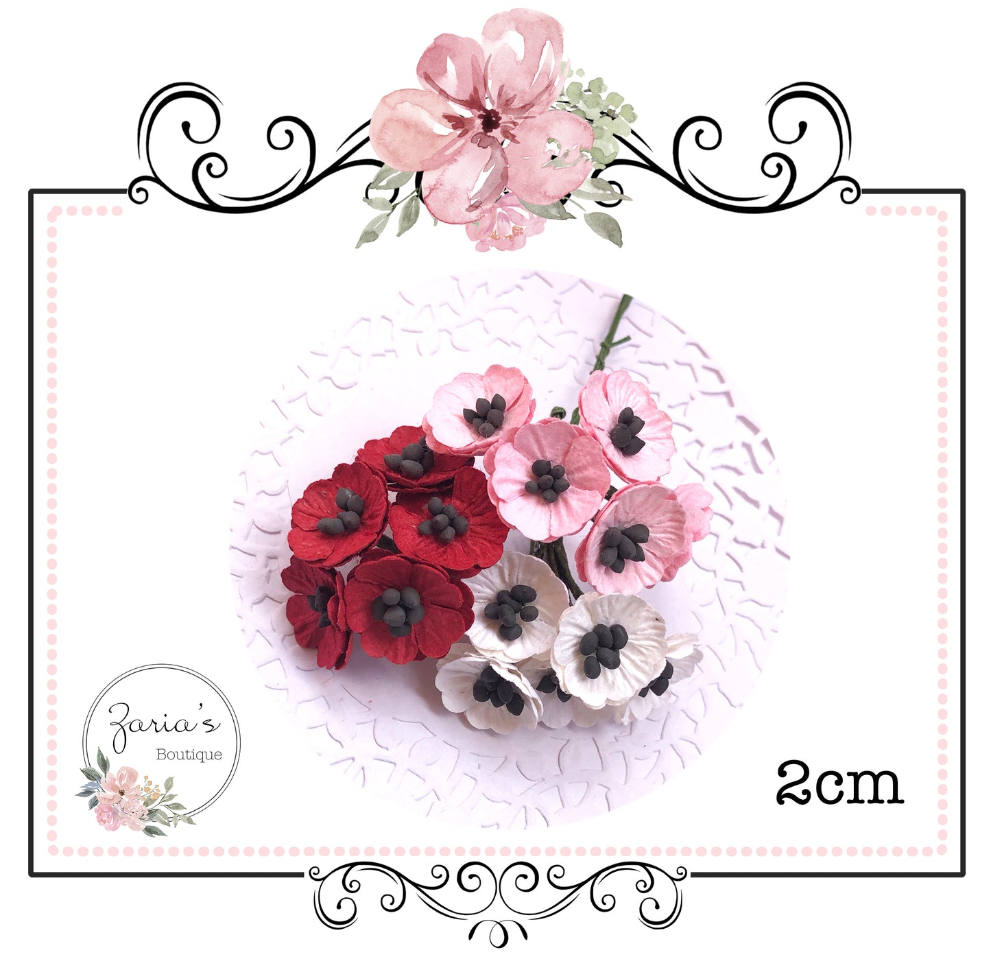 Mulberry Paper Flower ~ Poppy ~ White ~ Pink ~ Red ~ 20mm ~ 2cm x 5