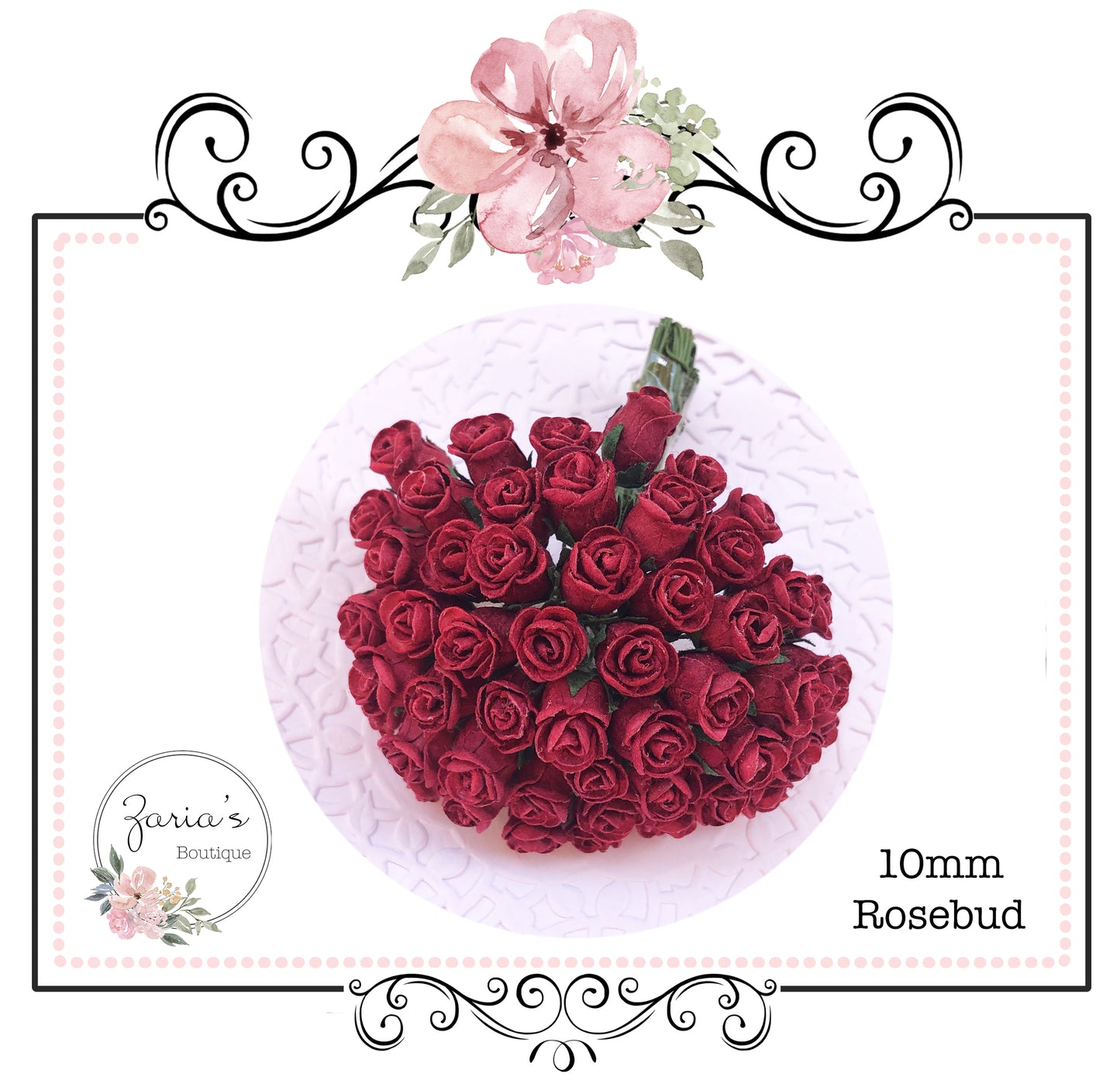 Mulberry Paper Flower ~ Deep Red Hip Rosebud ~ 0.8mm-10mm x 5