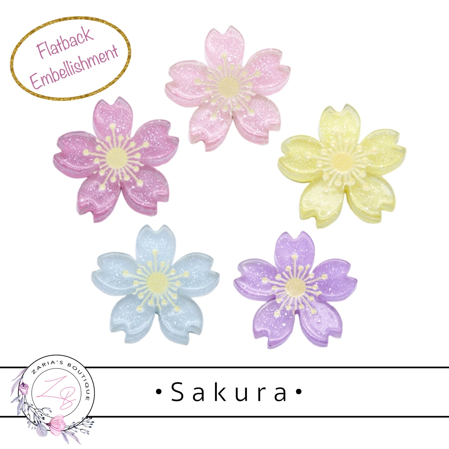 • Sakura •  Flatback Resin Embellishment Bow Centres • 5 Colours 2 pieces