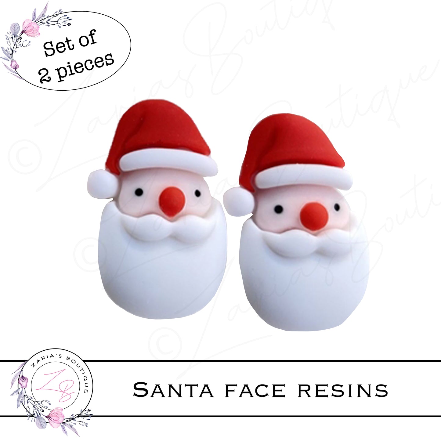 ⋅ Santa Faces ⋅ Christmas Flatback Resin Bow Embellishment ⋅ 2 pieces