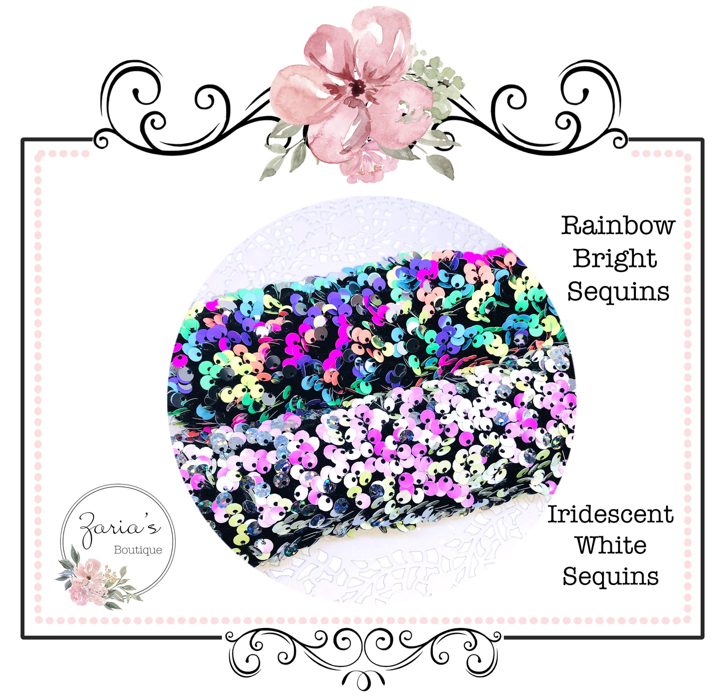 Iridescent Sequin Bow Fabric ~ White or Rainbow Brights