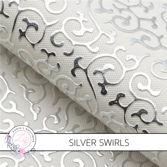 Silver Swirls ~ Textured & Embossed Faux Leather ~ 0.74mm