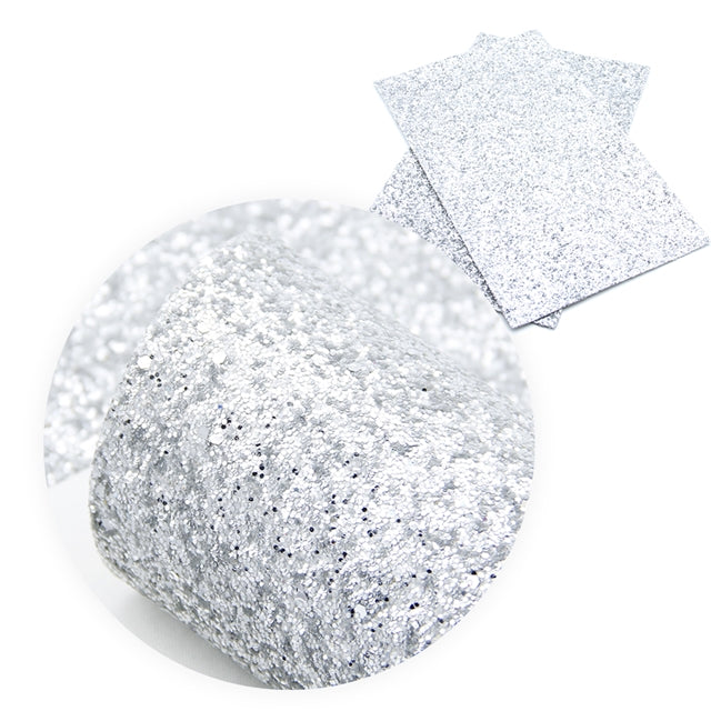 Silver ~ Medium Glitter Faux Leather Fabric Sheets