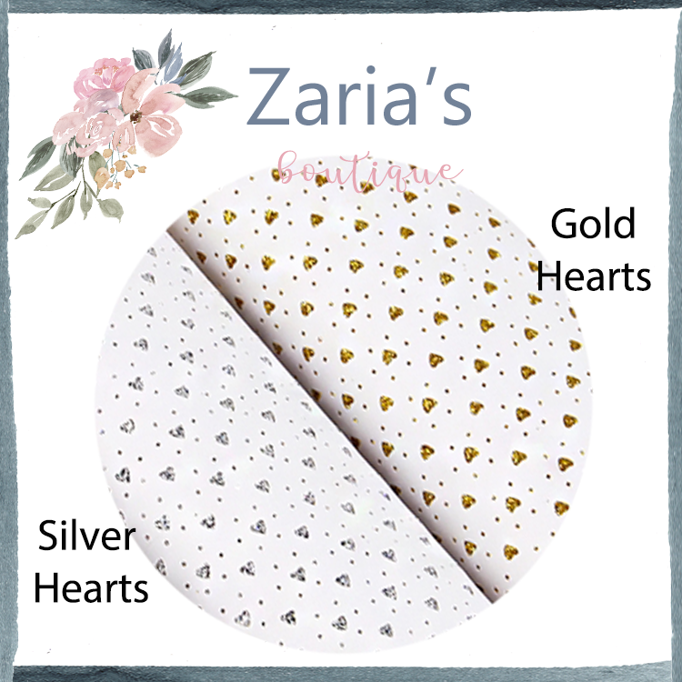White Faux Leather GLITTER Hearts ~ Silver OR Gold