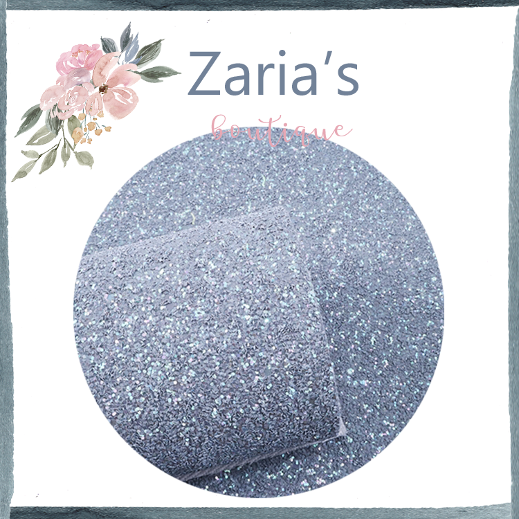 Silvery Grey AB Sparkle ~ Chunky Glitter Faux Leather Fabric Sheets