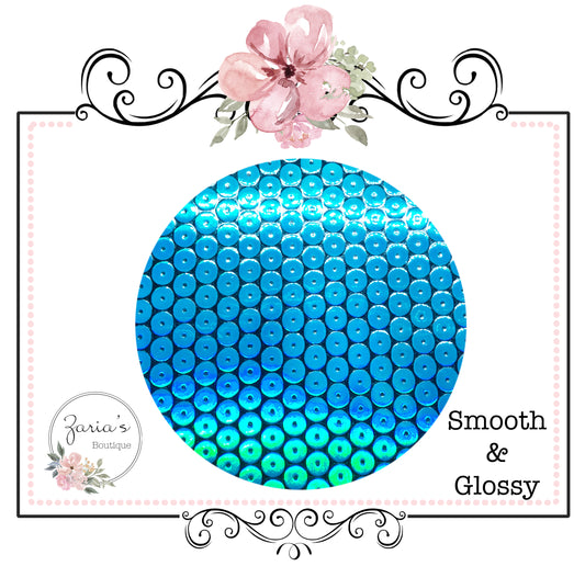 SALE Blue Holo Sequins ~ Smooth Glossy Faux Leather