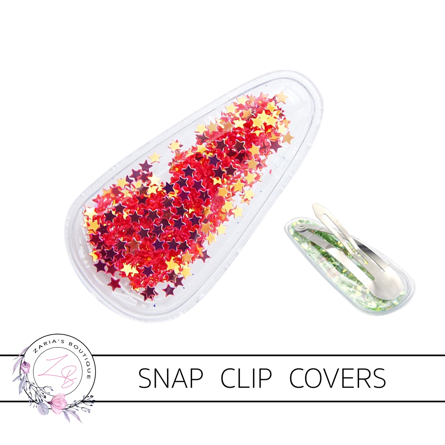 Red Star-Filled Snap Clip Covers ~ 5cm ~ 2 pieces