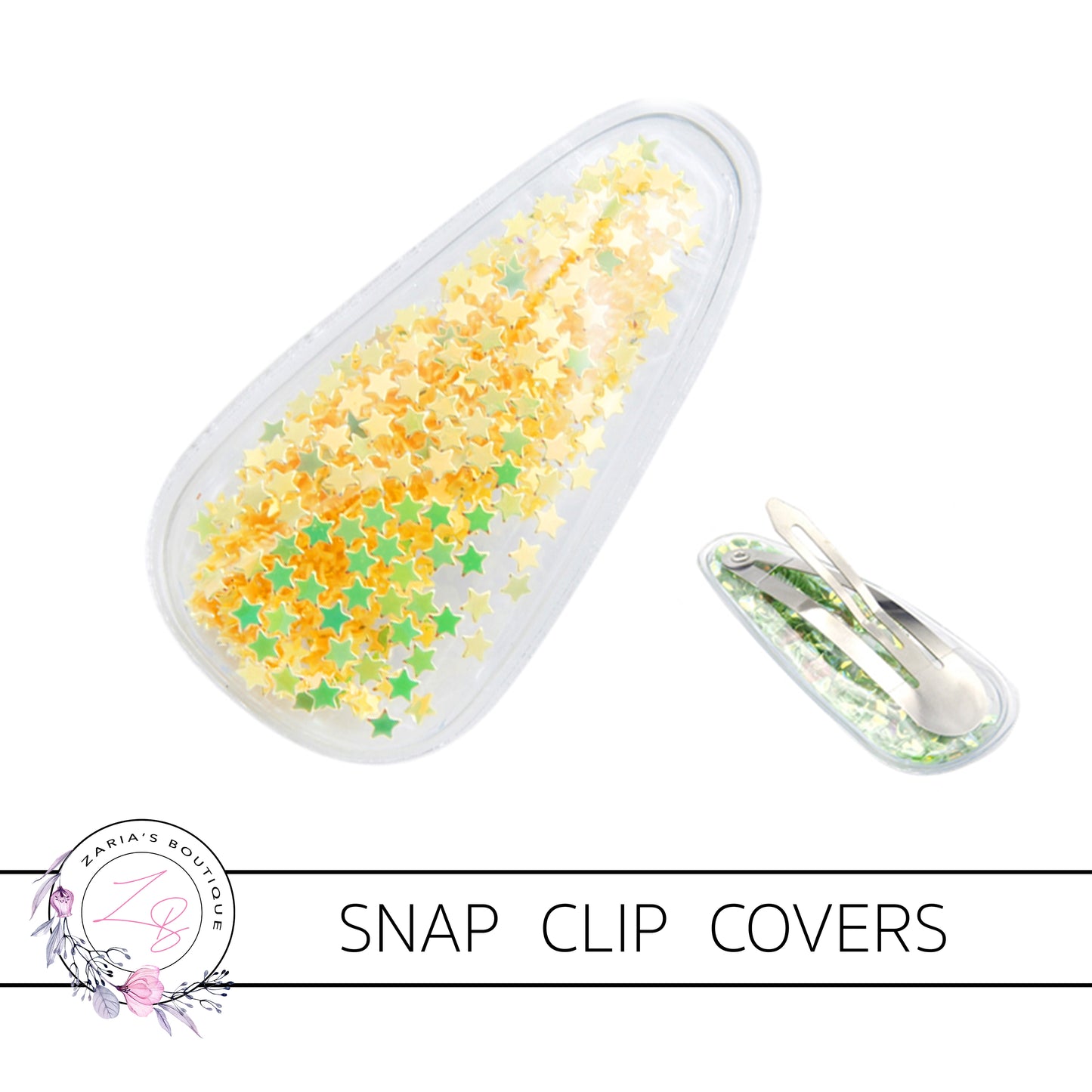 Yellow Star-Filled Snap Clip Covers ~ 5cm ~ 2 pieces