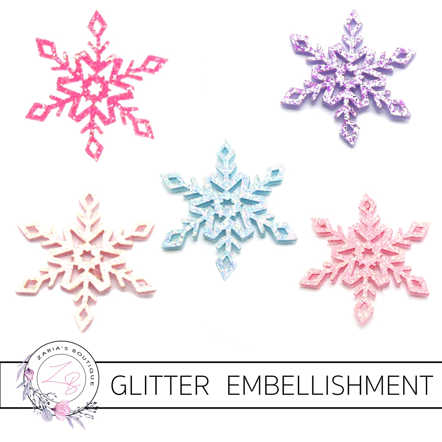 Snowflake Glitter Embellishments x 2 pieces ~ 5 Colours