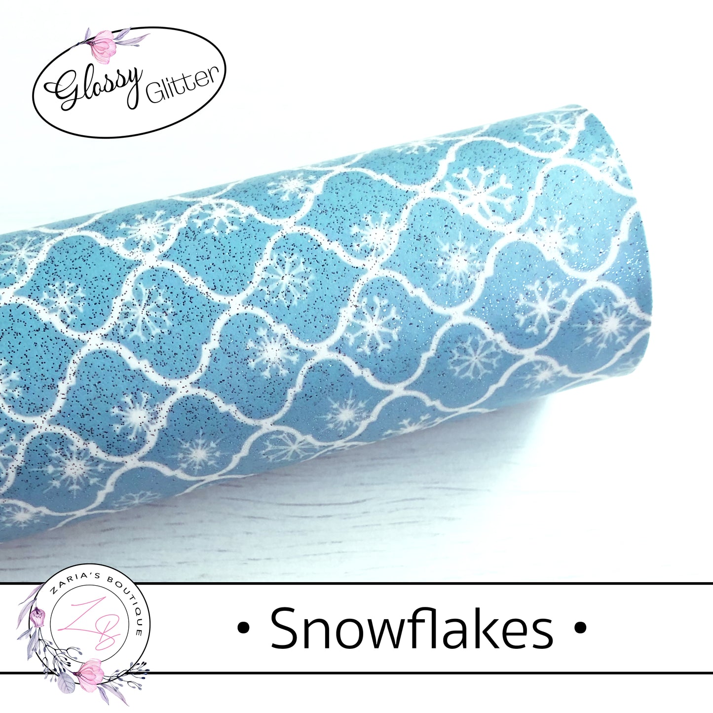 ⋅ Snowflakes ⋅ Smooth Glossy Glitter Faux Leather